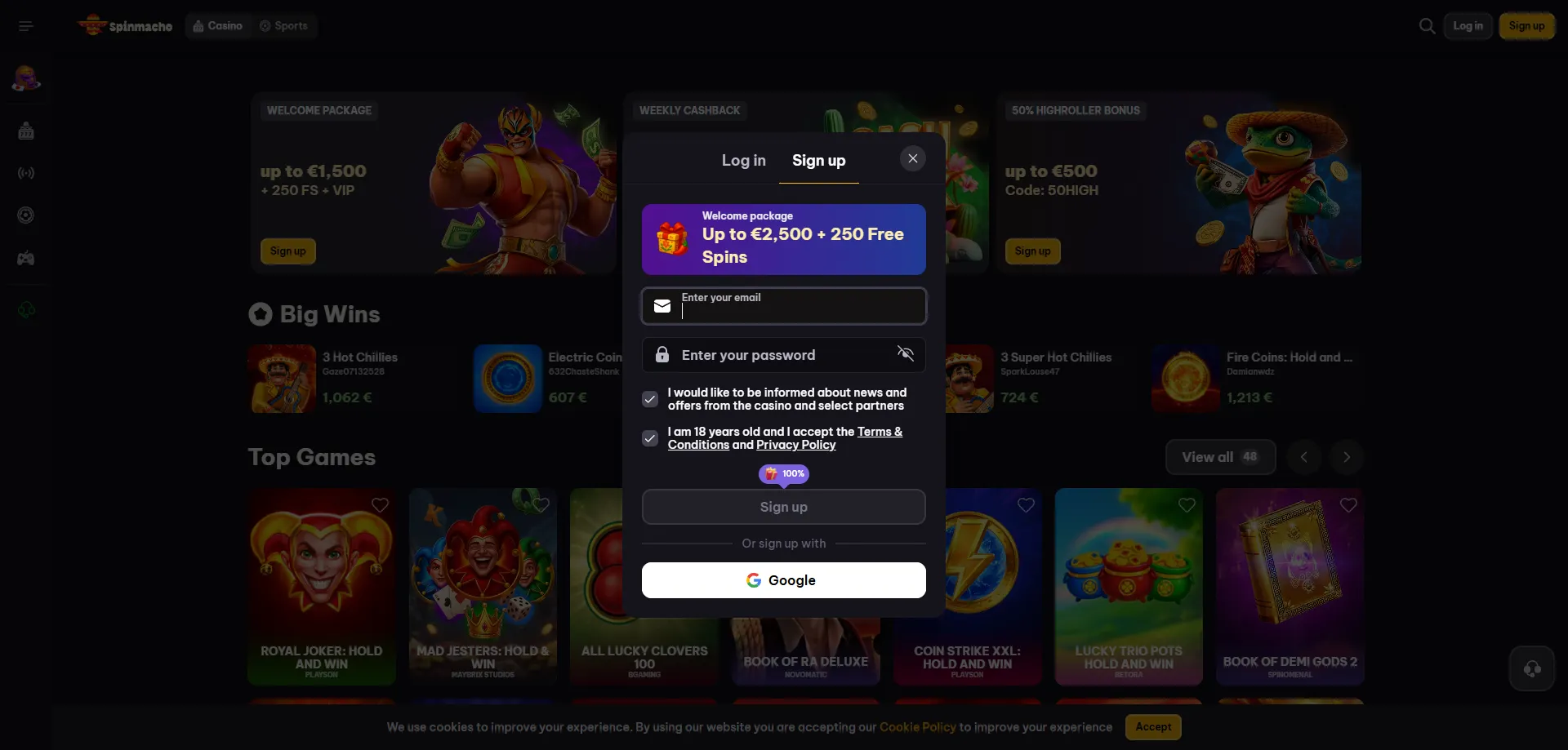 spinmacho-registration Registrazione SpinMacho Casino Italia creazione account nuovo utente